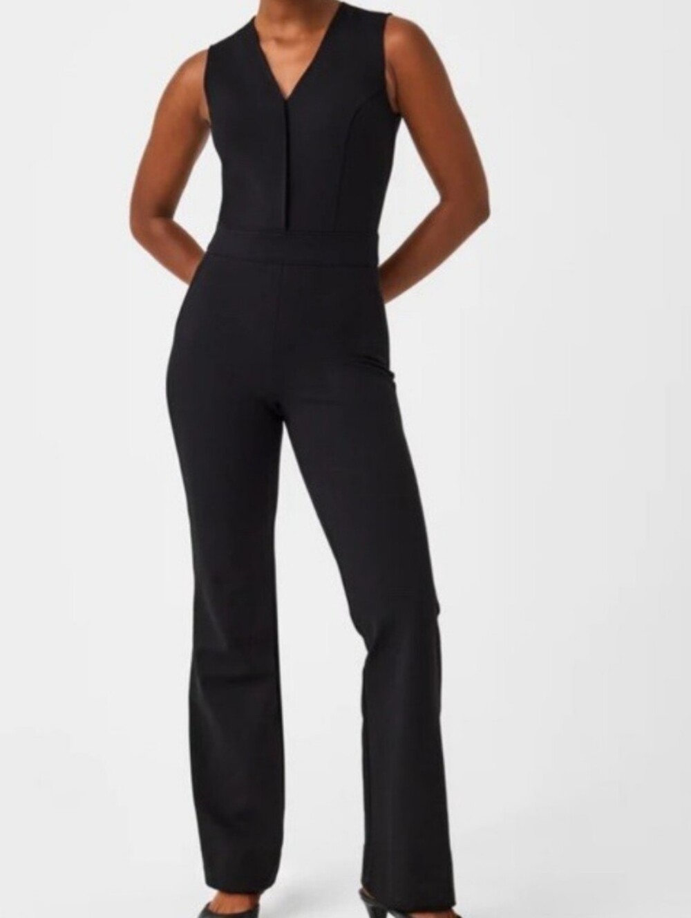 SPANX Black Sleeveless Back-Zip Wide-Leg Jumpsuit